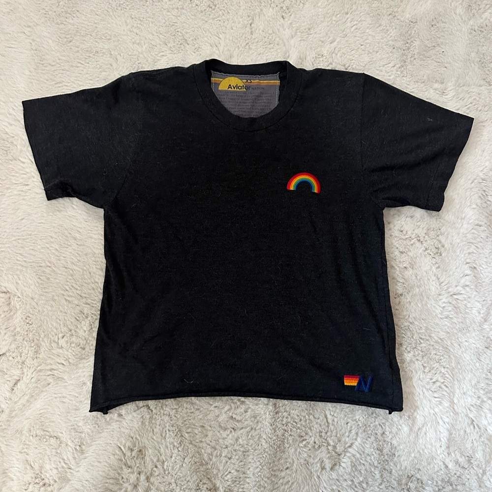 Aviator Nation Black Crop Top with Rainbow Detail